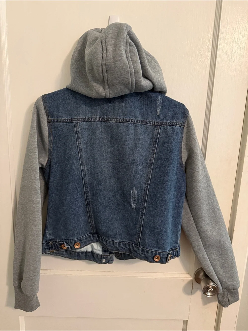 Ci Sono Blue Denim Jacket with Gray Hoodie Sleeves